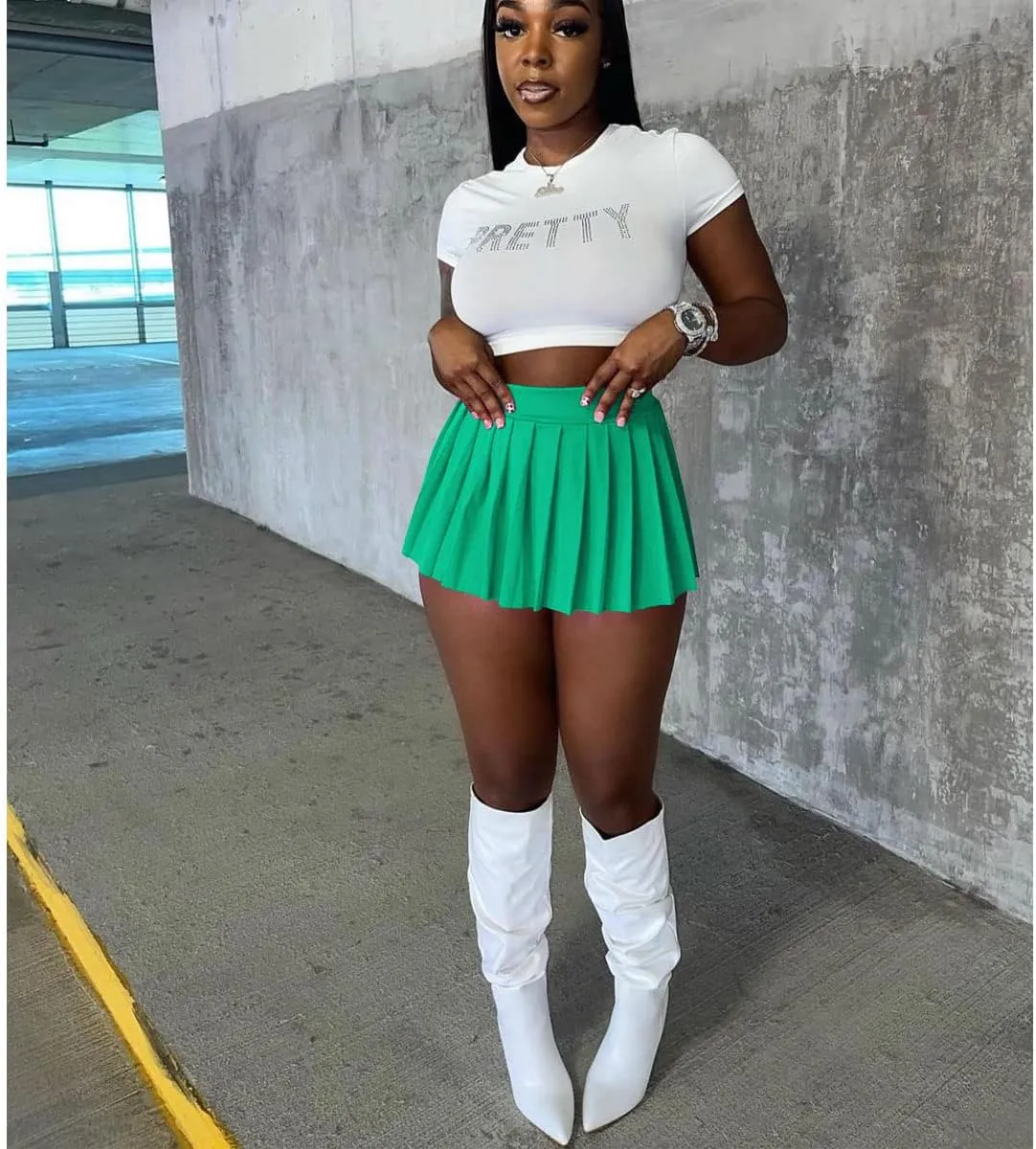 Mini Pleated Skirts for Women Sexy Club School Y2k High Wiast Stretchy Tennis Skater A-line Novelty Skirt