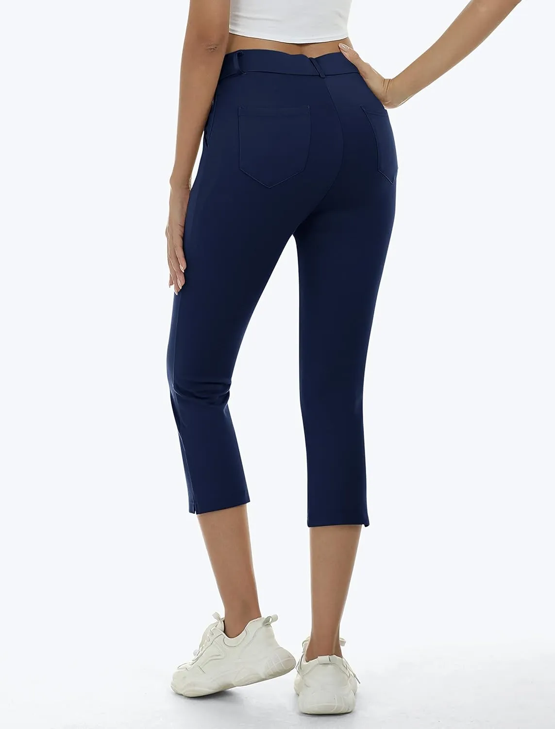 MoFiz Women's Golf Capri Pants Stretch Slim Business Casual Pants Straight Leg Yoga Dress Pants with Pockets Office Slacks