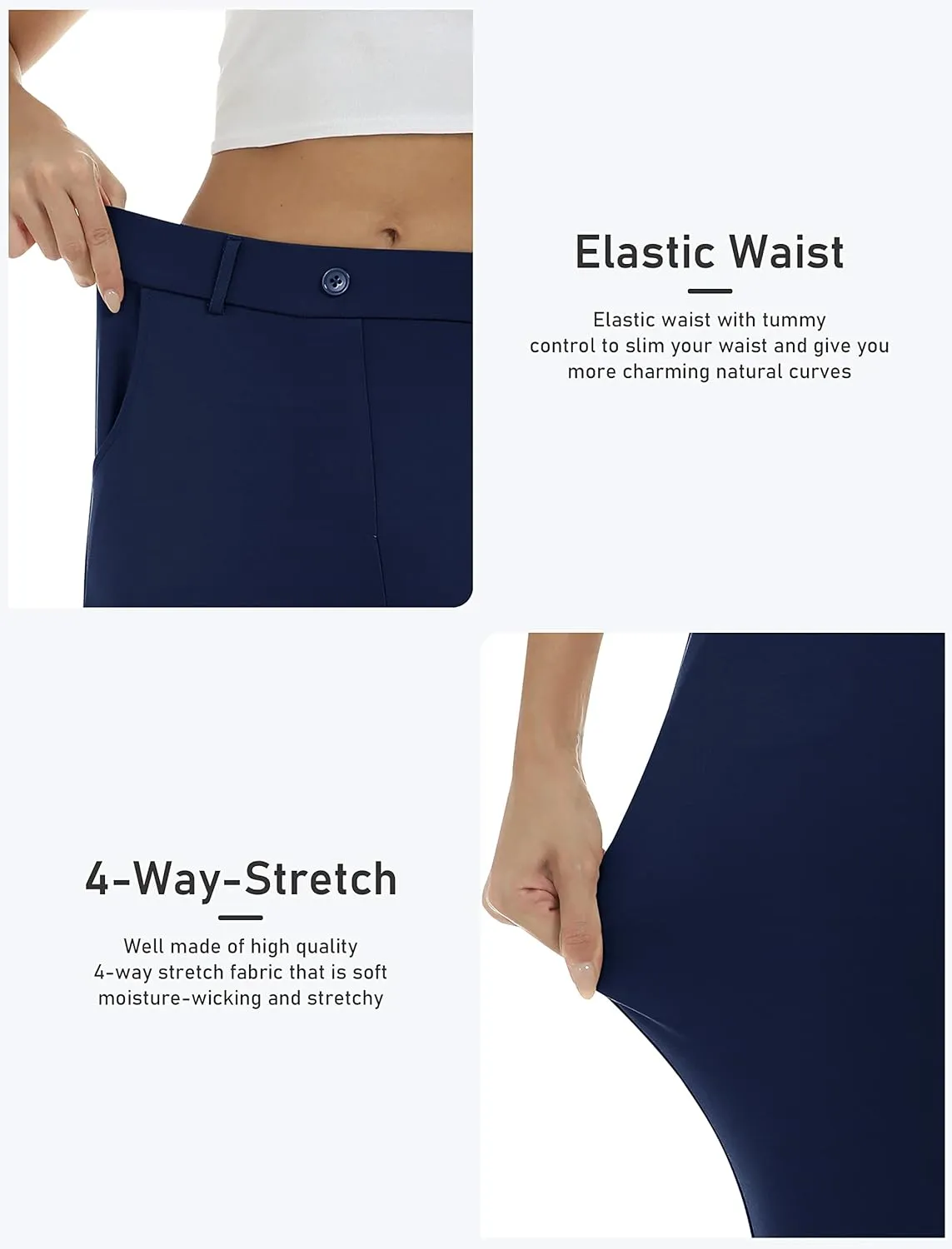 MoFiz Women's Golf Capri Pants Stretch Slim Business Casual Pants Straight Leg Yoga Dress Pants with Pockets Office Slacks