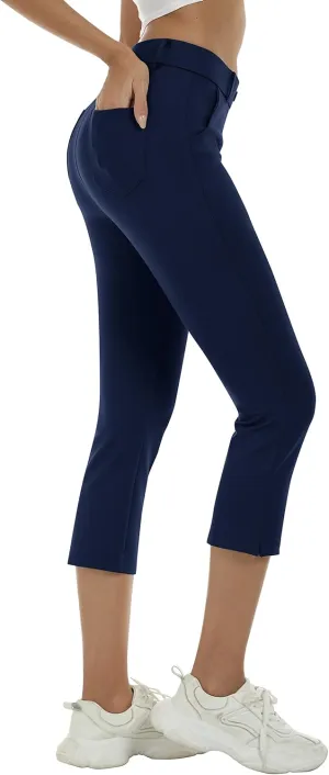 MoFiz Women's Golf Capri Pants Stretch Slim Business Casual Pants Straight Leg Yoga Dress Pants with Pockets Office Slacks