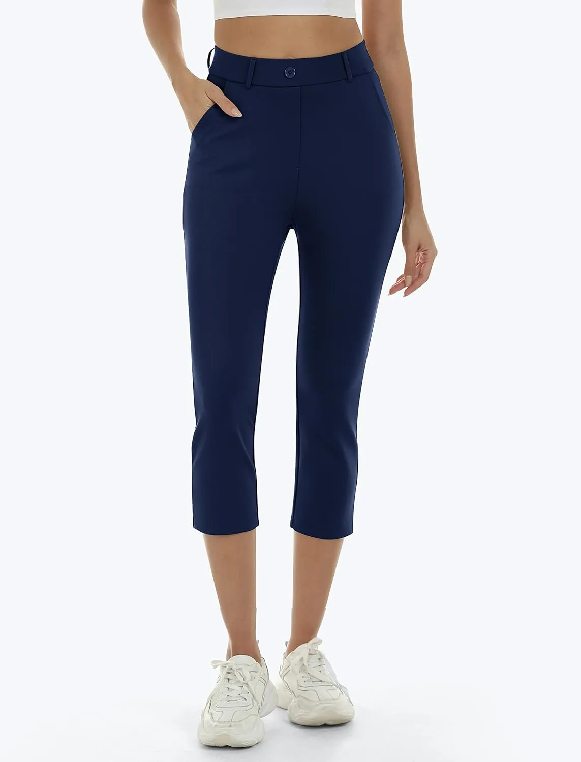 MoFiz Women's Golf Capri Pants Stretch Slim Business Casual Pants Straight Leg Yoga Dress Pants with Pockets Office Slacks