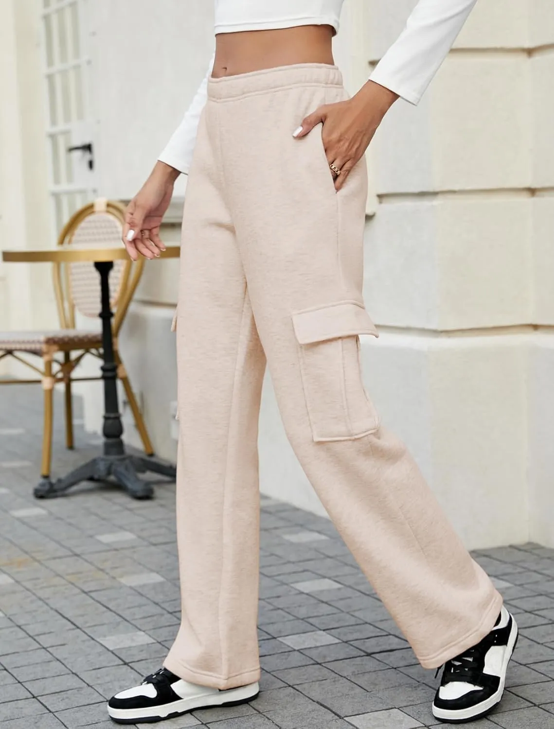 MOYEE Womens Fleece Cargo Sweatpants Casual Baggy High Waisted Joggers Pants with 4 Pockets
