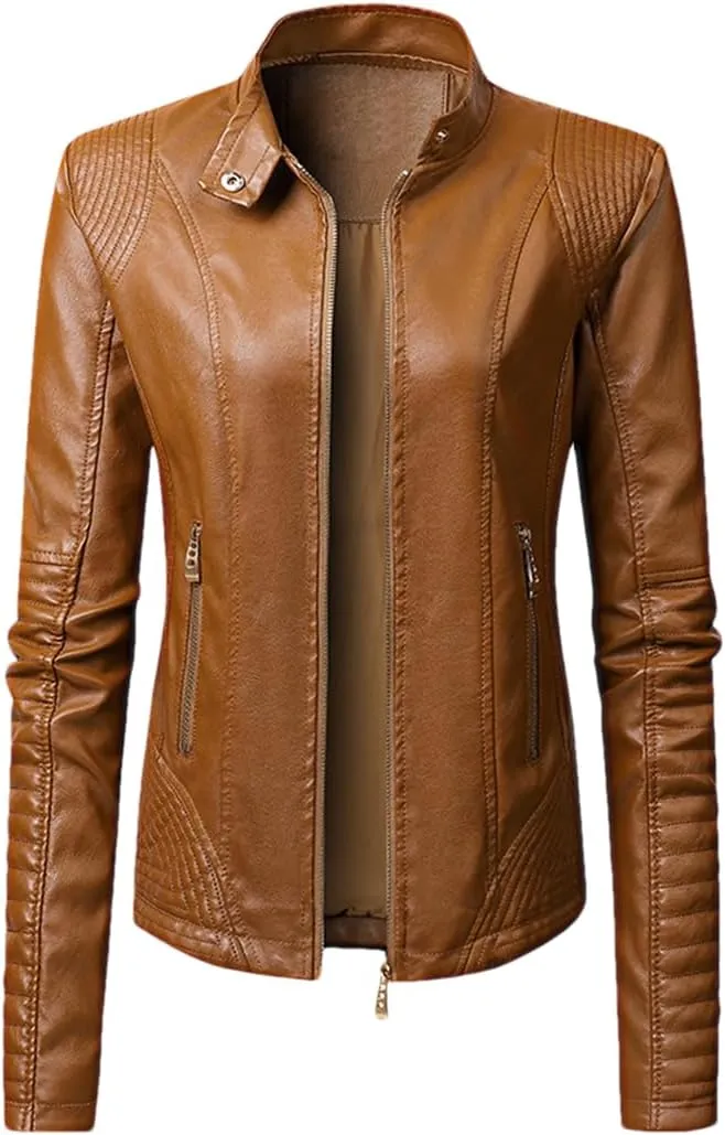 Niiyyjj Faux Leather Jacket Women Motorcycle Jacket Women's Moto Biker Zipper Jacket Female Coat