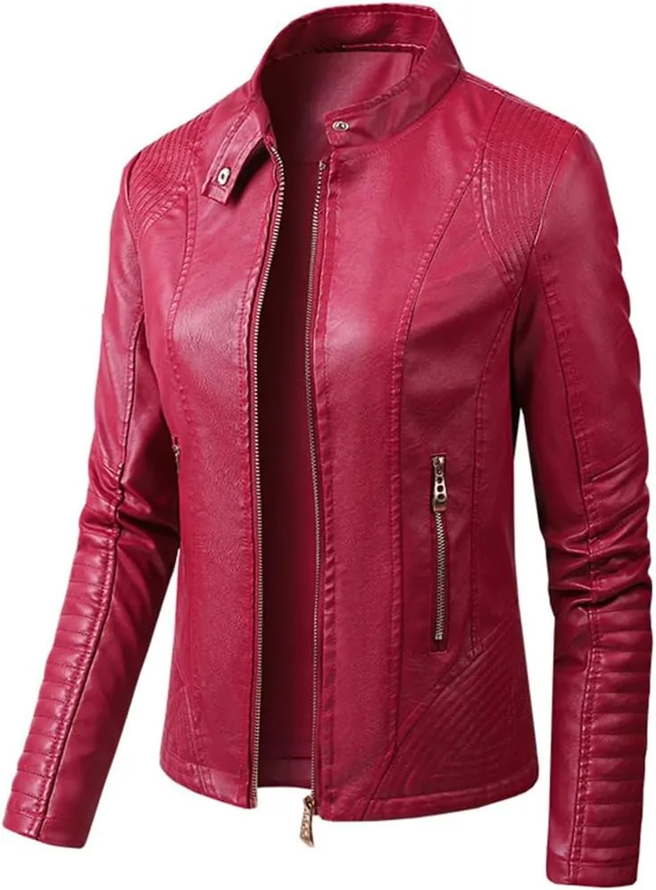 Niiyyjj Faux Leather Jacket Women Motorcycle Jacket Women's Moto Biker Zipper Jacket Female Coat
