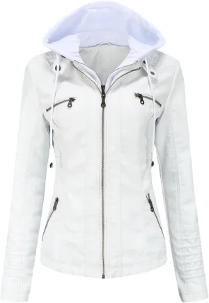 Niiyyjj Pu Faux Leather Jacket Women Moto Biker Leather Coat Hooded Jacket Oversize Casual Outerwear