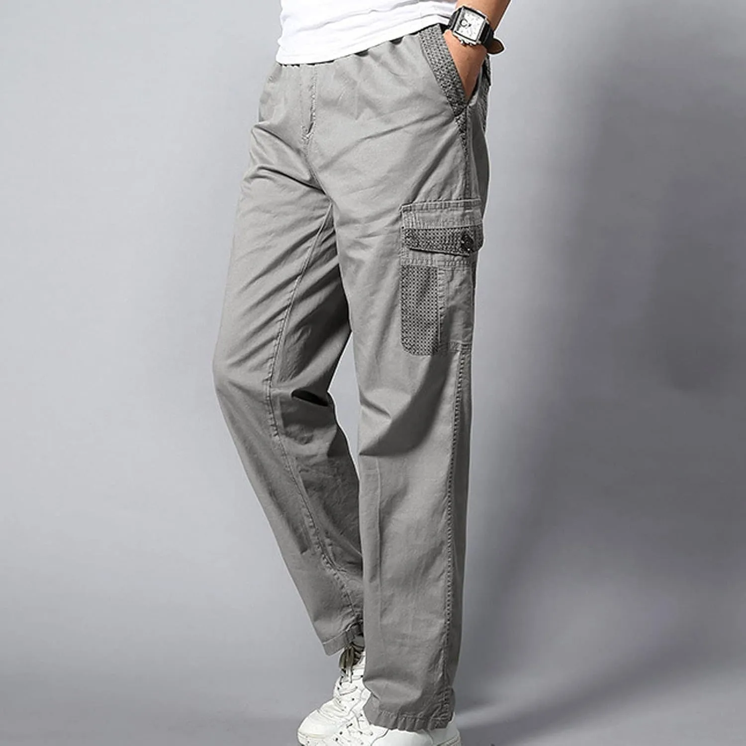 Outdoor Pants for Men Fashion Solid Color Cargo Pants Relaxed Fit Hiking Pants Casual Trousers with Multi Pockets