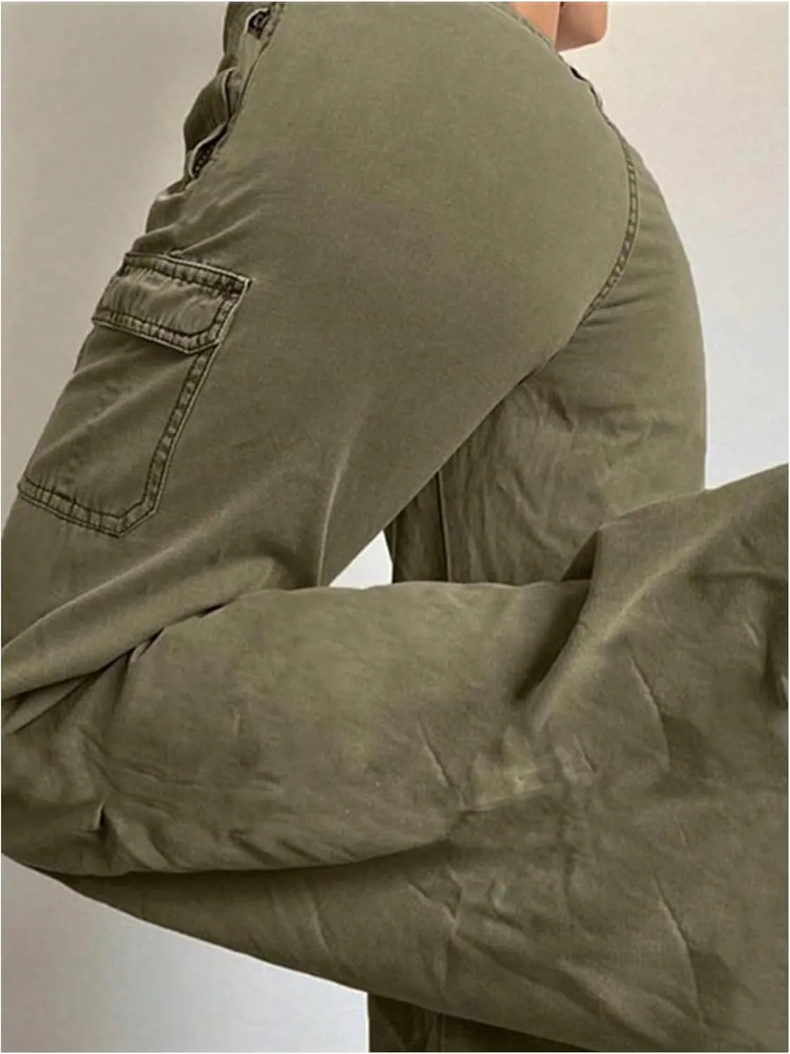 OYOANGLE Women's Drawstring Low Waist Y2K Cargo Pants Streetwear Baggy Pants Joggers Parachute Trousers