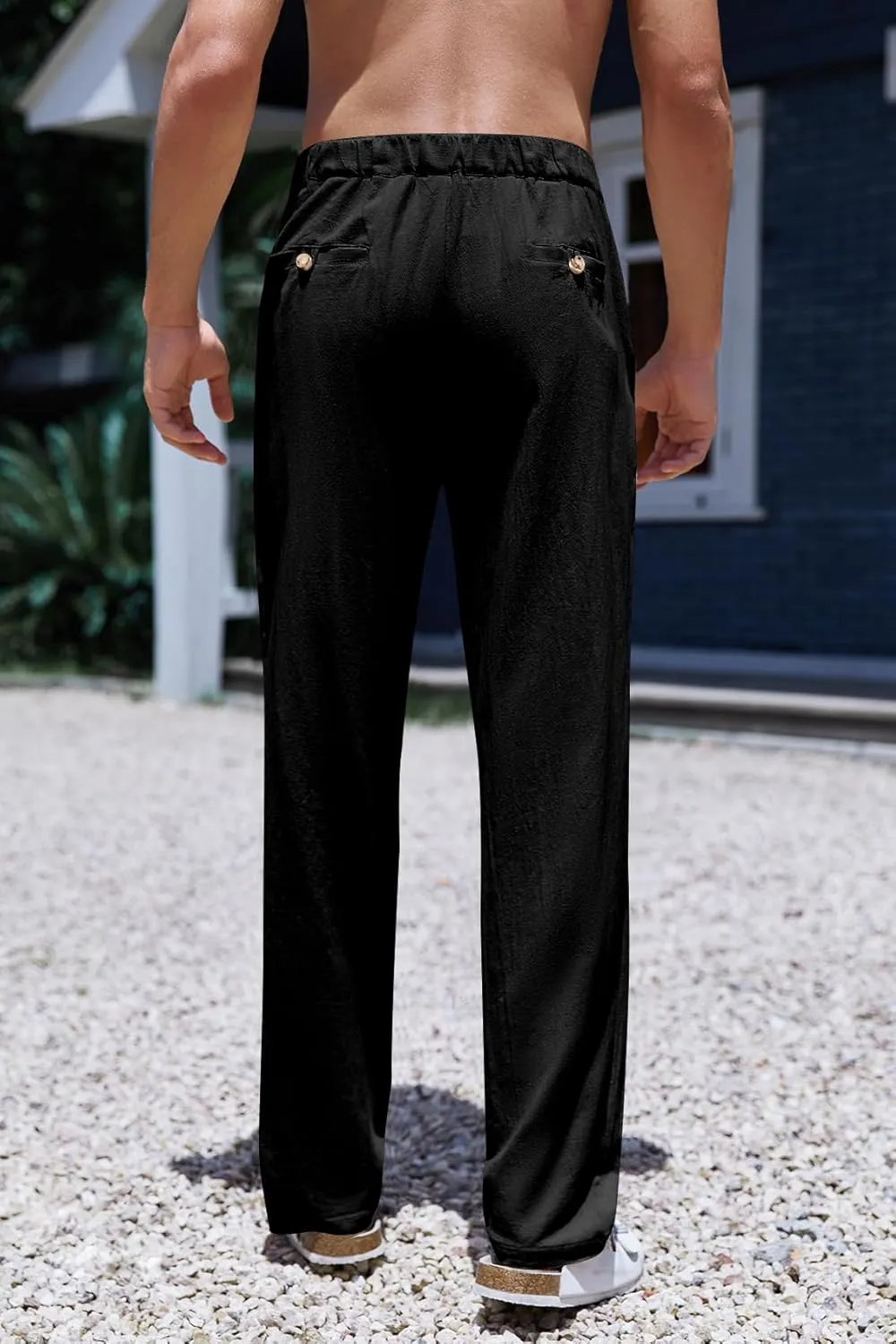 PASLTER Mens Cotton Linen Loose Pant Casual Lightweight Flat-Front Trouser Yoga Beach Pants for Men