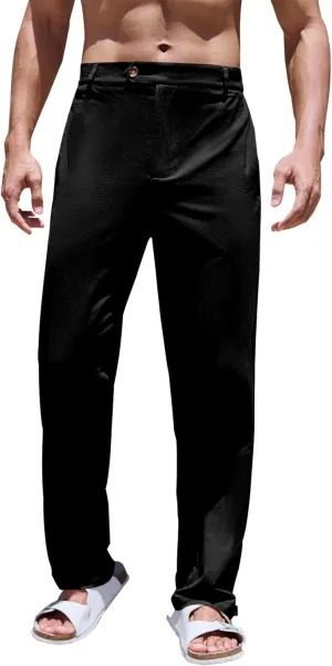 PASLTER Mens Cotton Linen Loose Pant Casual Lightweight Flat-Front Trouser Yoga Beach Pants for Men
