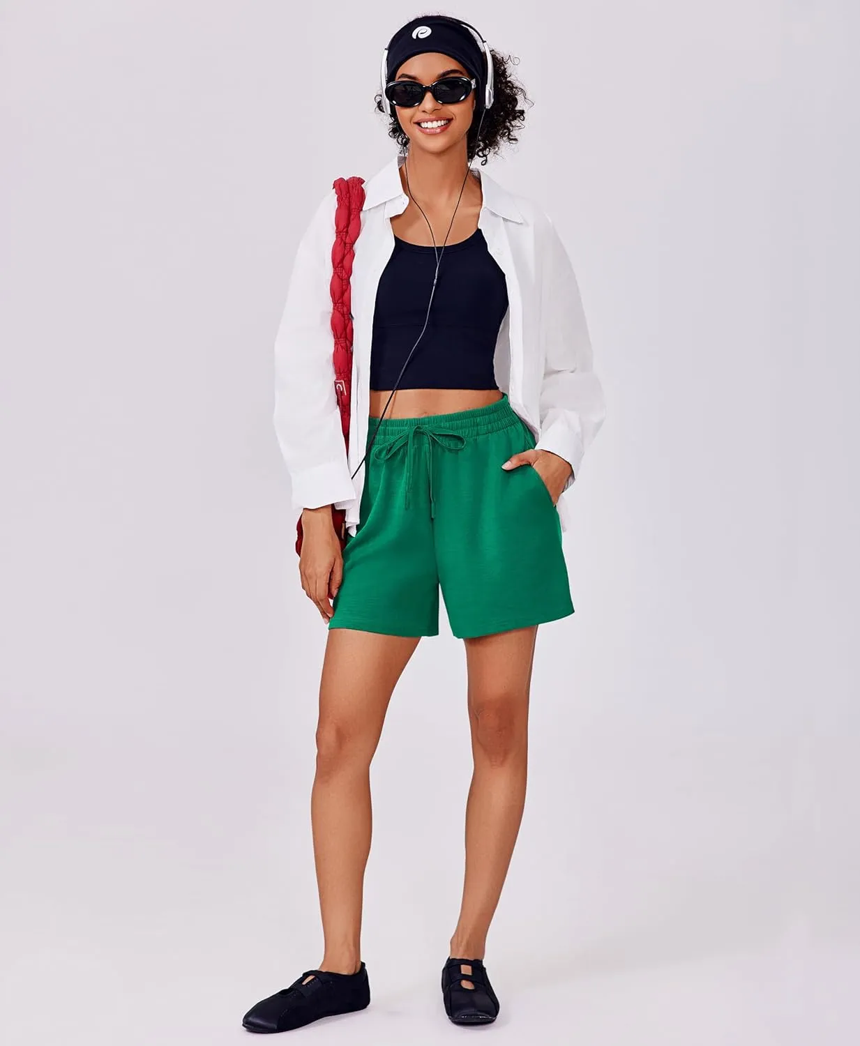 PINSPARK 2 Piece Sets for Women Summer Lounge Sets Short Sleeve Sweatsuit V-neck Tops and Drawstring Shorts Outfits Tracksuit