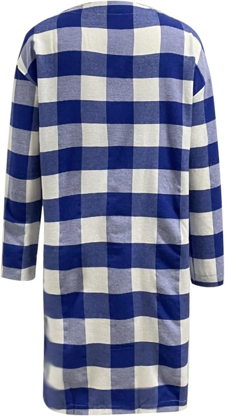 Plaid Jackets for Women Lapel Button Down Shacket Wool Blend Coat with Pockets Long Sleeve Vintage Outerwear