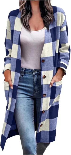 Plaid Jackets for Women Lapel Button Down Shacket Wool Blend Coat with Pockets Long Sleeve Vintage Outerwear