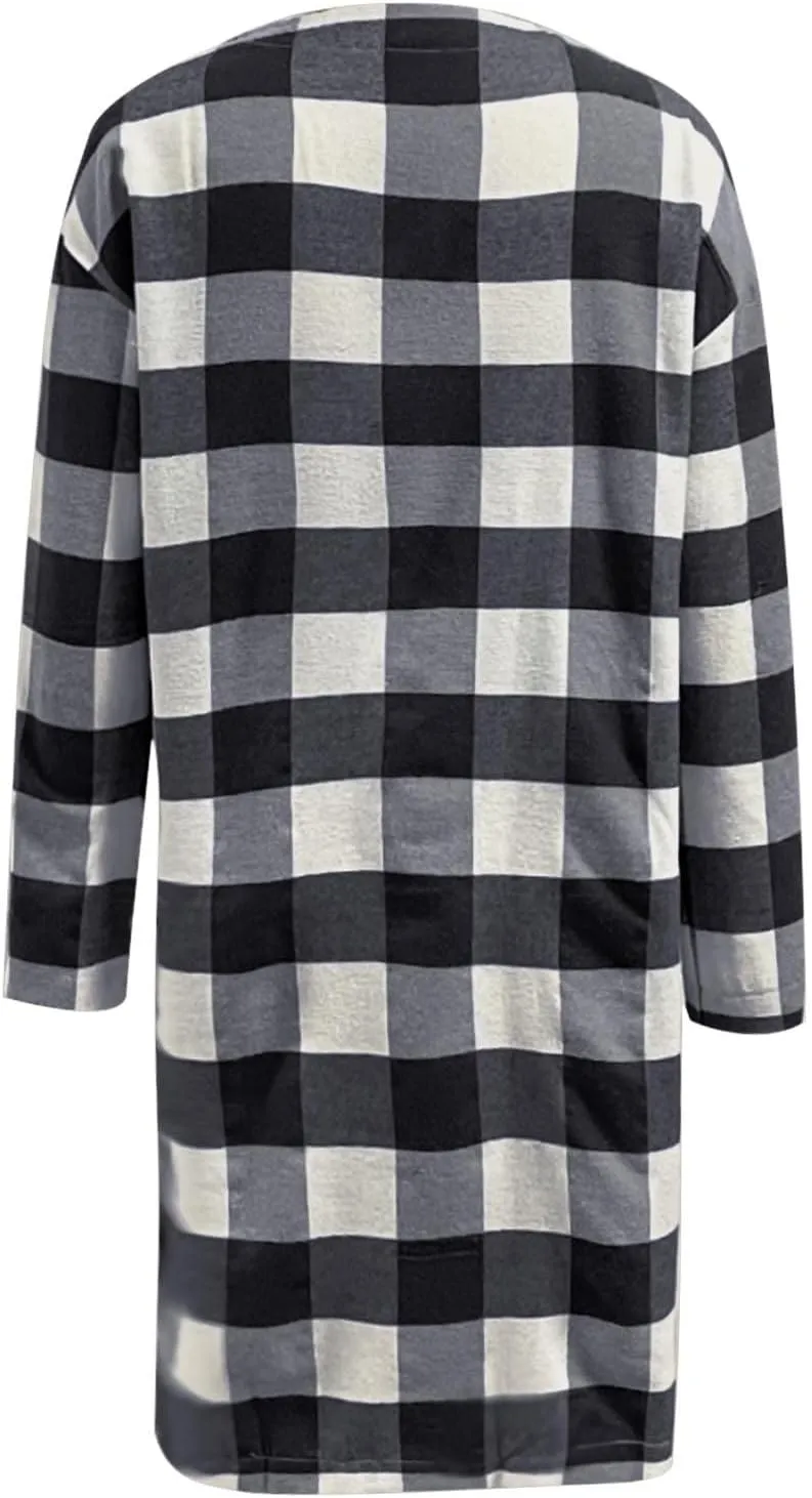 Plaid Jackets for Women Lapel Button Down Shacket Wool Blend Coat with Pockets Long Sleeve Vintage Outerwear