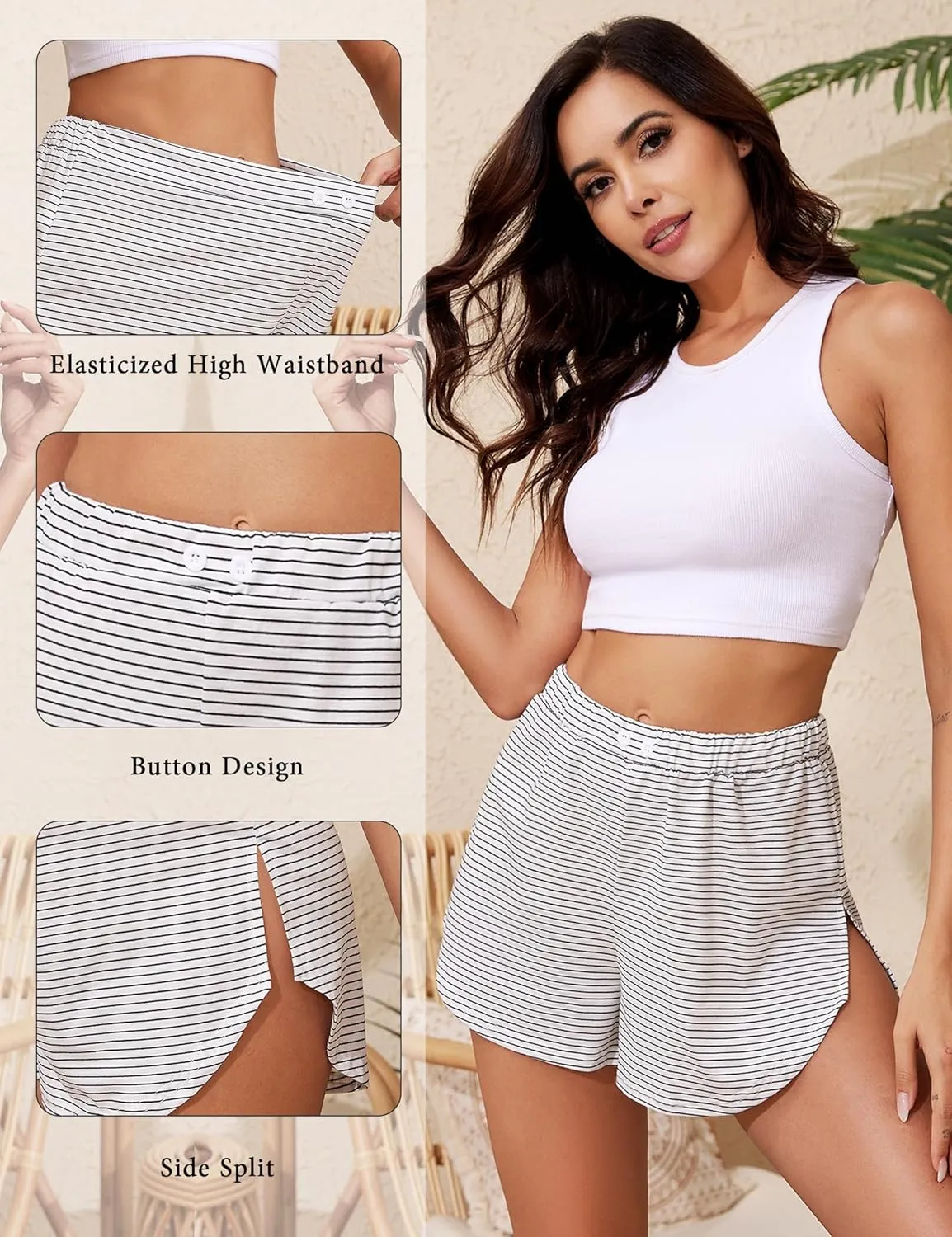 Prosoft&Hawiton Women Pajama Shorts Striped Sleeping Shorts Sleepwear Lounge Pj Bottoms with Button Front