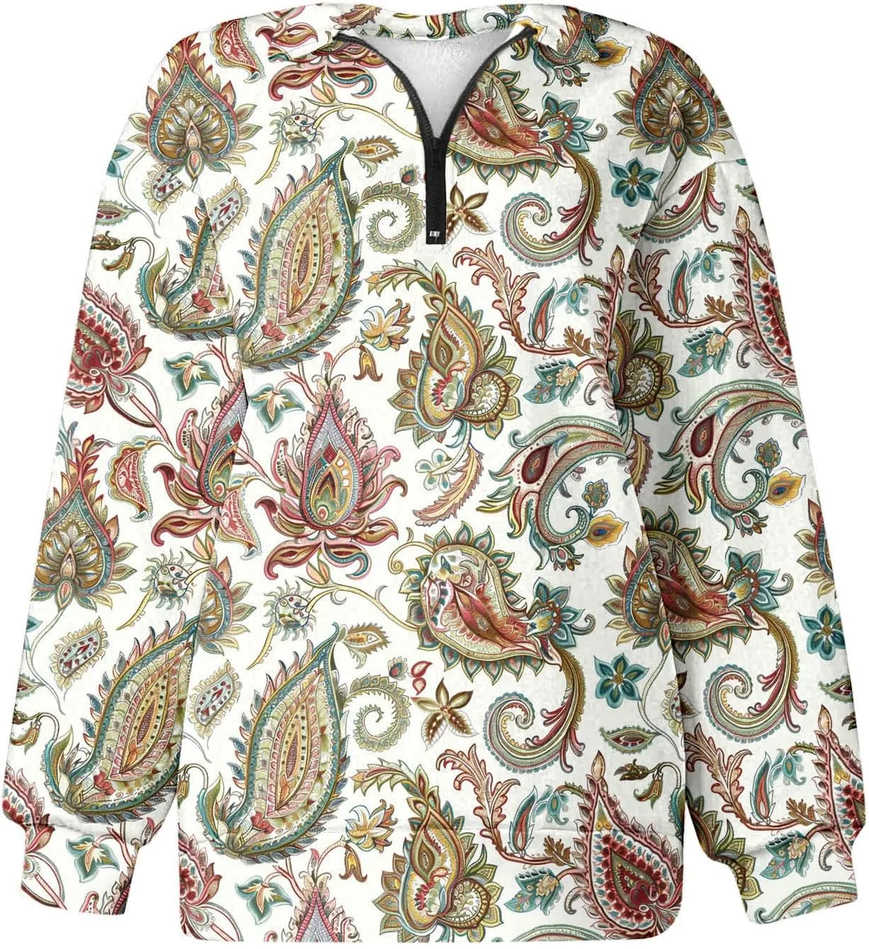 Quarter Zip Sweatshirt Women Plus Size Long Sleeve Ethnic Print Pullover Shirts Causal Vintage Graphic Athletic Tops