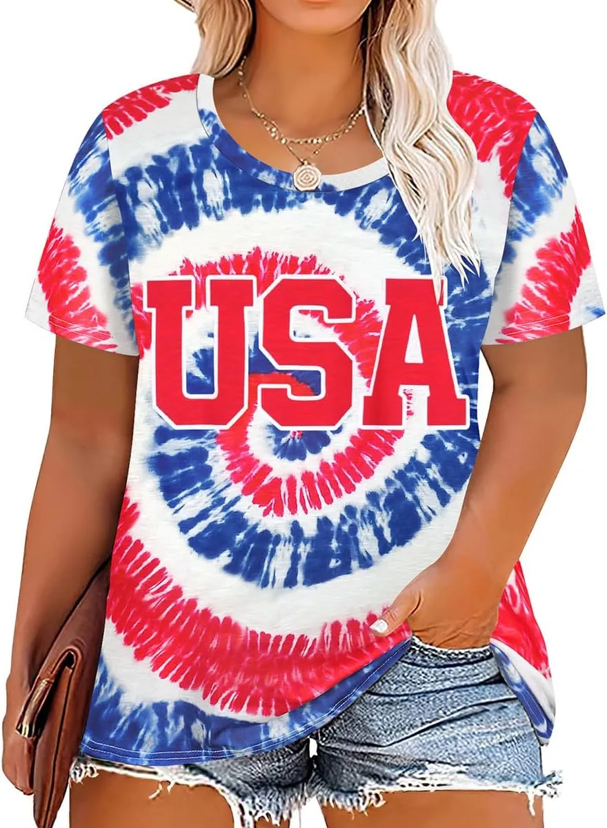 RITERA Plus Size Tops for Women Blouse Button Summer Crewneck Short Sleeve Fashion Casual T-Shirts Pullover XL-5XL
