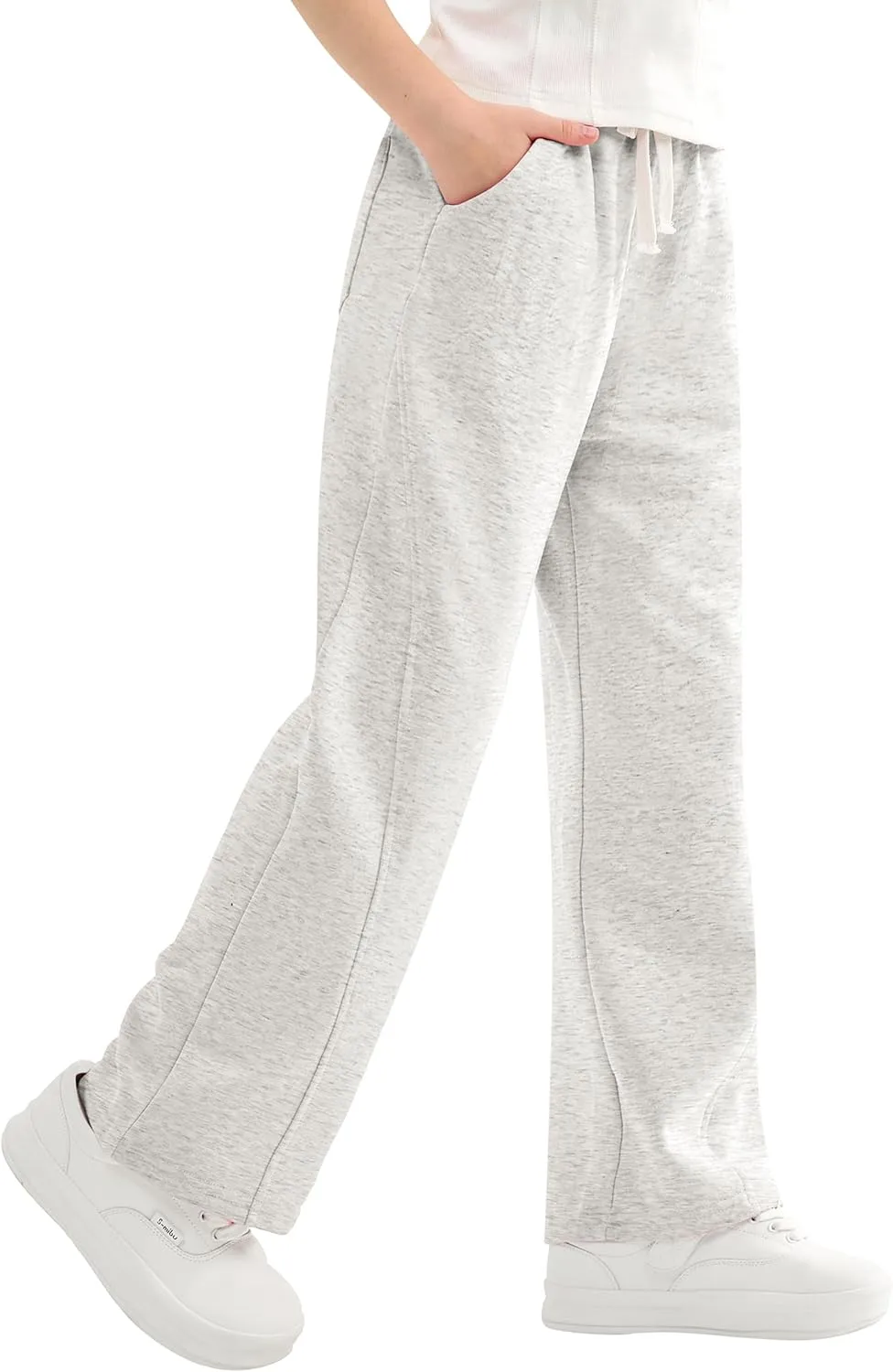 Rolanko Girls Wide Leg Sweatpants Straight Pants for Kids Girls Trousers with Pockets Sweats