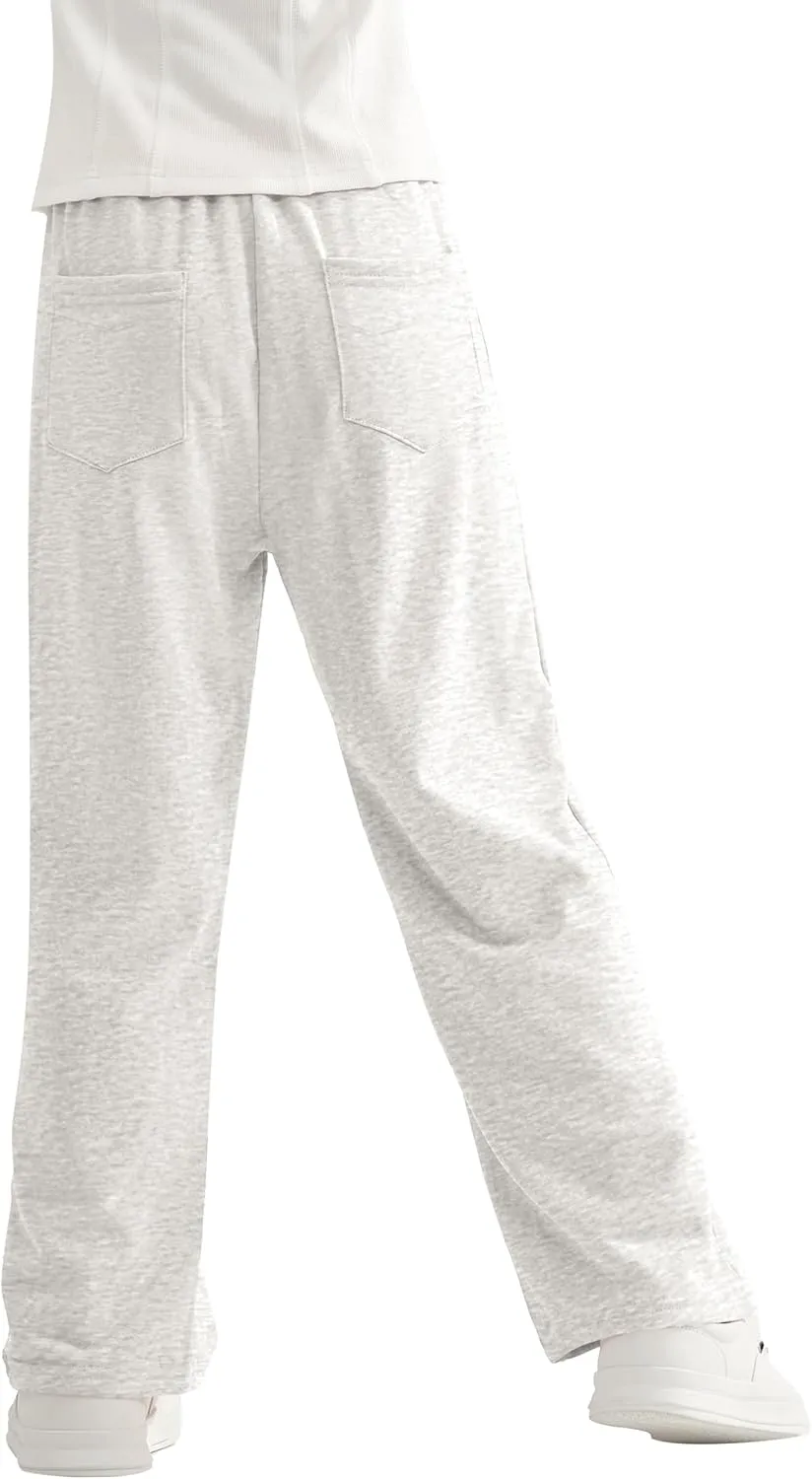 Rolanko Girls Wide Leg Sweatpants Straight Pants for Kids Girls Trousers with Pockets Sweats