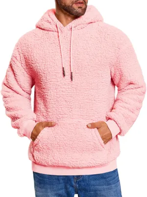 Runcati Mens Fuzzy Sherpa Hoodies Fleece Casual Pullover Long Sleeve Winter Fluffy Sweatshirts