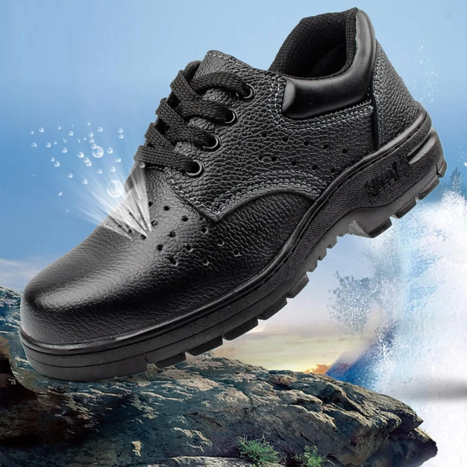 Safety Shoes Men Women Safety Trainers Lightweight Steel Toe Cap Trainers Boots (Color : Black 1, Size : 6.5 US)