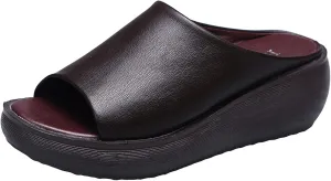 Sandals Women Comfortable Wedge Orthopedic Summer Leather Slides Dressy Platform Heel Arch Support Slip Sandals