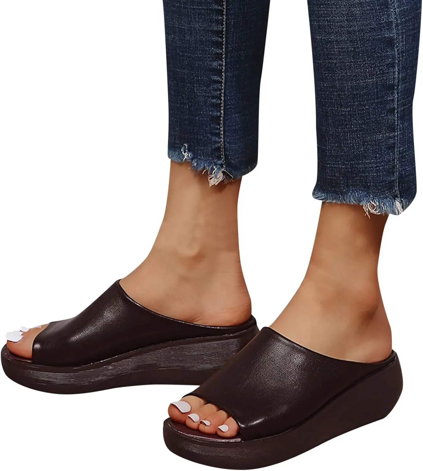 Sandals Women Comfortable Wedge Orthopedic Summer Leather Slides Dressy Platform Heel Arch Support Slip Sandals