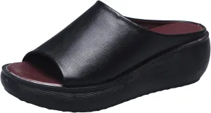 Sandals Women Comfortable Wedge Orthopedic Summer Leather Slides Dressy Platform Heel Arch Support Slip Sandals