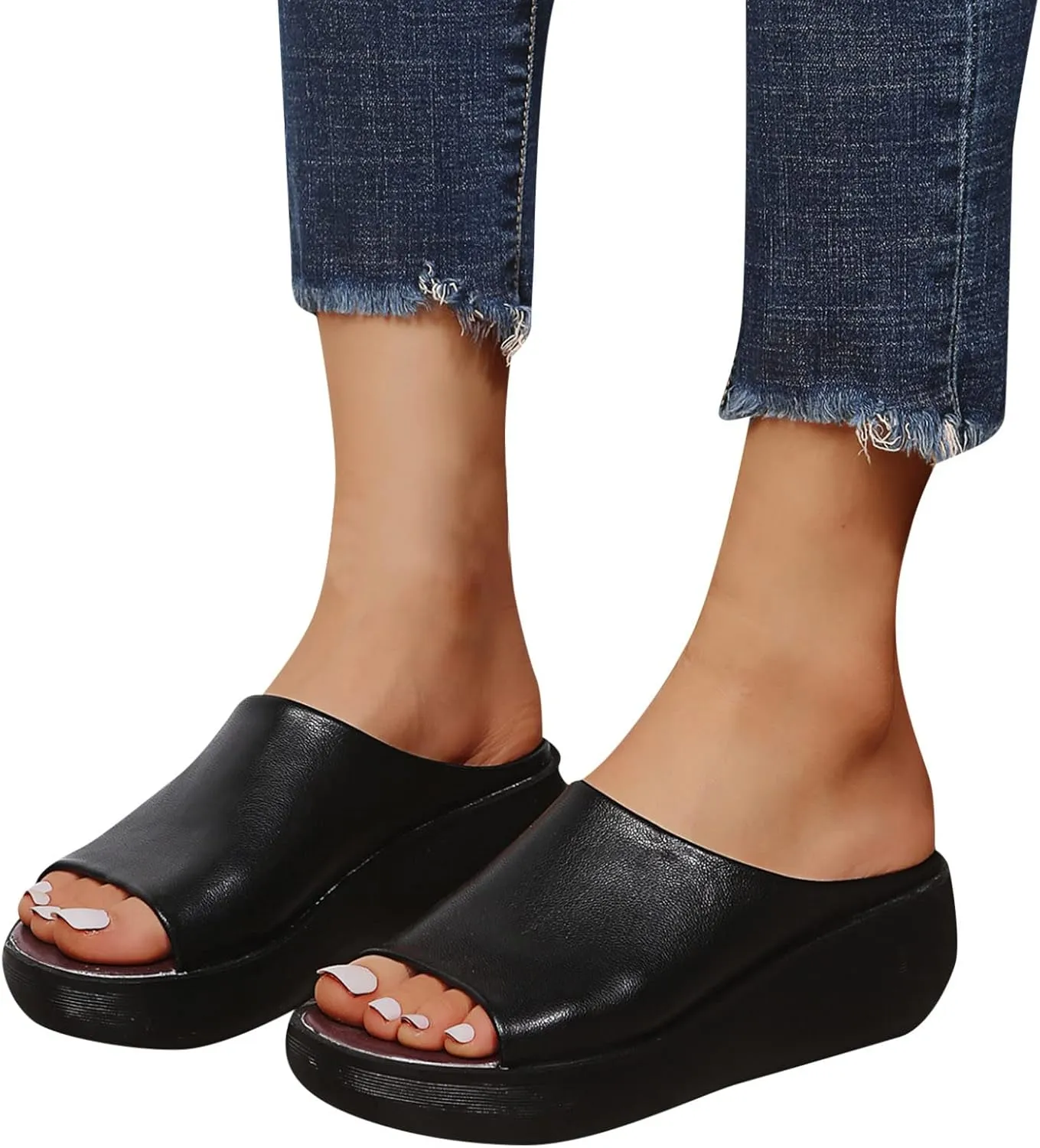 Sandals Women Comfortable Wedge Orthopedic Summer Leather Slides Dressy Platform Heel Arch Support Slip Sandals