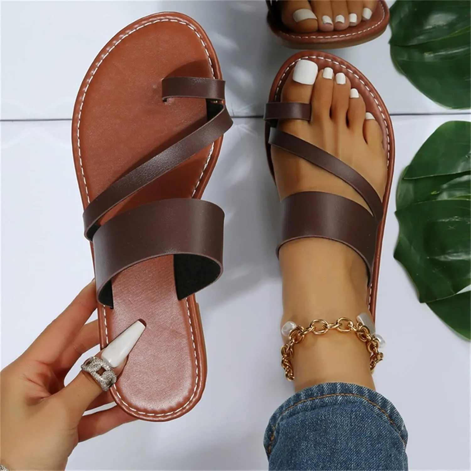 Sandals Women Flat Sandals Women's Flip Flop Sandal Leather Sandals for Women Flat Beach Sandals