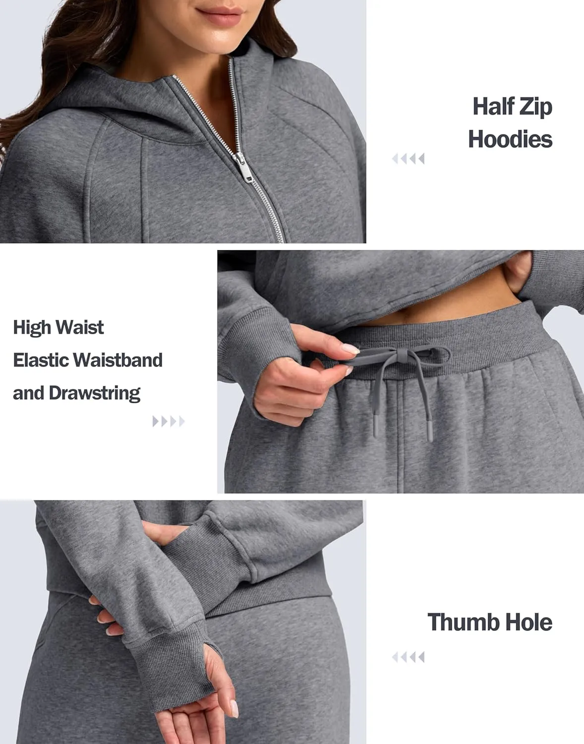 SANTINY Womens Sweatsuits 2 piece Set Fleece Lined Hoodies Crop Sweatshirt Winter Lounge Sets Wide Leg Sweatpants