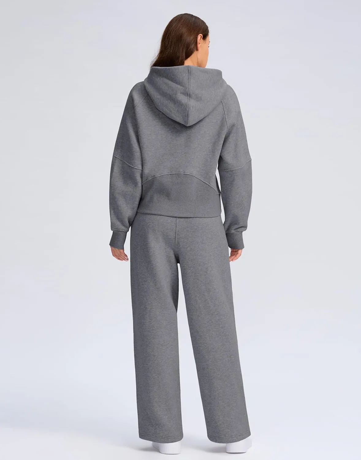 SANTINY Womens Sweatsuits 2 piece Set Fleece Lined Hoodies Crop Sweatshirt Winter Lounge Sets Wide Leg Sweatpants