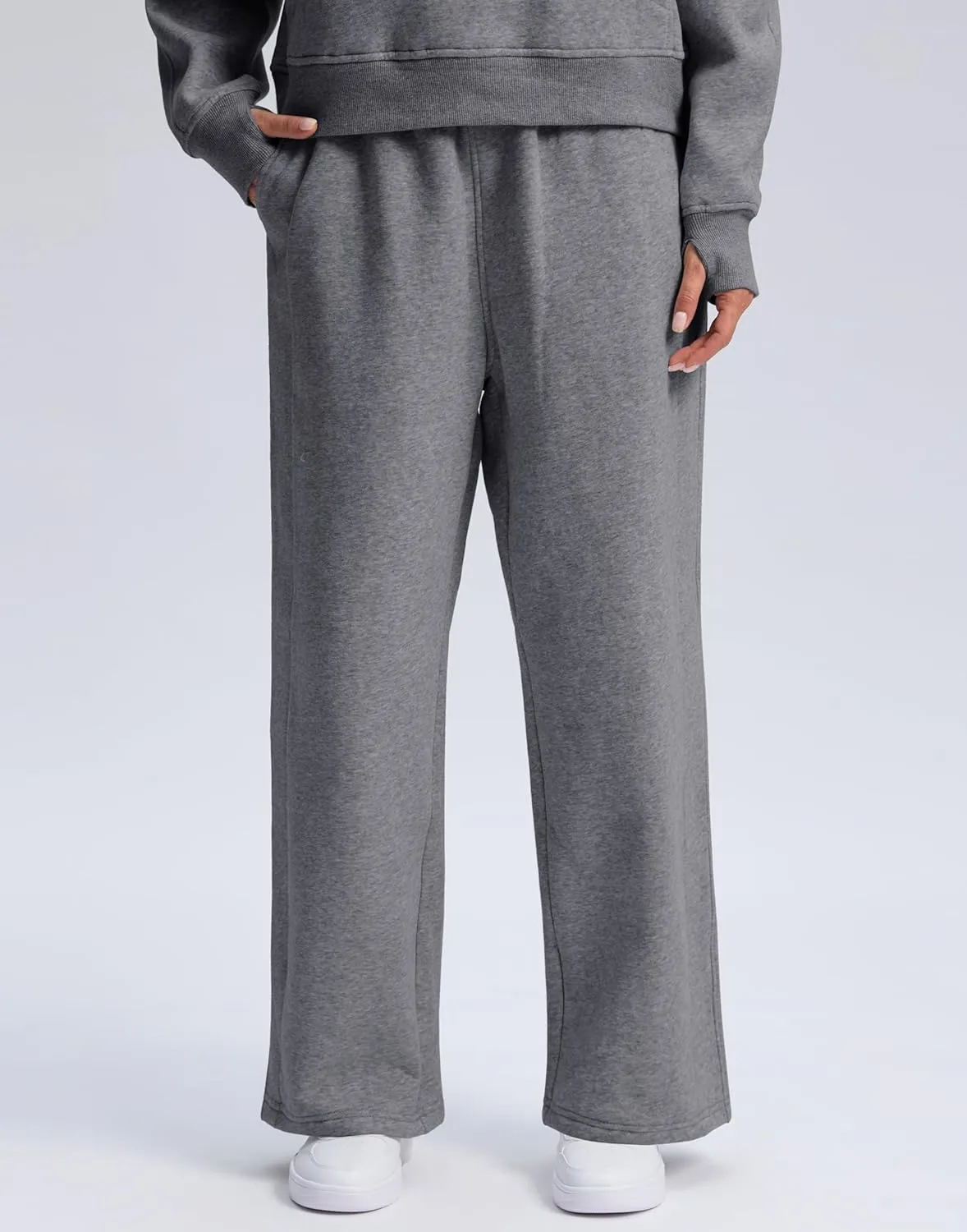 SANTINY Womens Sweatsuits 2 piece Set Fleece Lined Hoodies Crop Sweatshirt Winter Lounge Sets Wide Leg Sweatpants