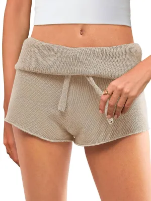 Saodimallsu Womens Foldover Lounge Shorts High Waisted Drawstring Casual Summer Knit Beach Cover Up Shorts