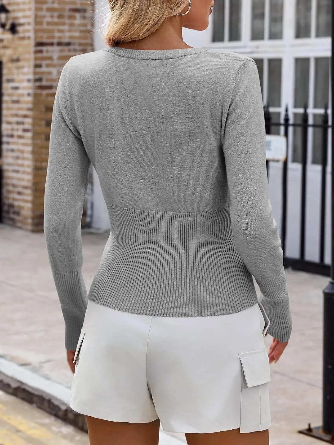 Saodimallsu Womens Slim Fit Cardigan Sweaters Sexy Button Crew Neck Fall Trendy Knit Long Sleeve Soft Open Front Tops