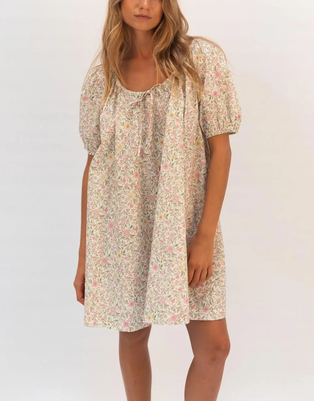 Seyurigaoka Women Short Puff Sleeve Mini Dress Y2k Gingham Babydoll Short Dress Loose Flowy Swing Shift Mini Dress