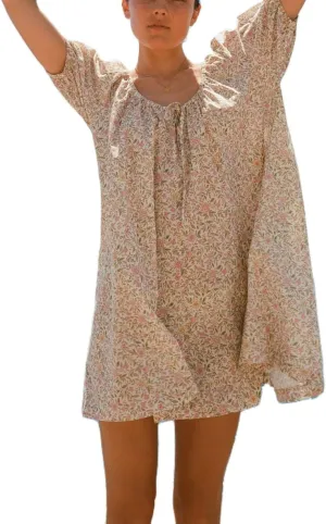Seyurigaoka Women Short Puff Sleeve Mini Dress Y2k Gingham Babydoll Short Dress Loose Flowy Swing Shift Mini Dress