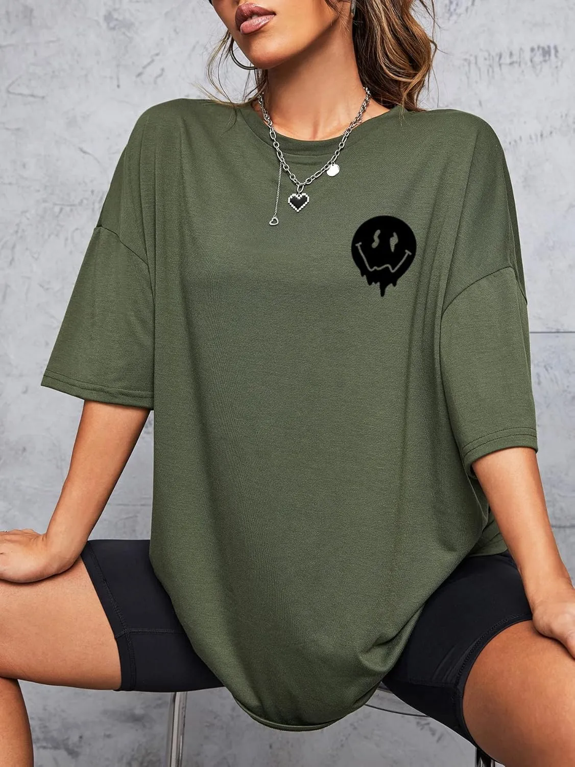 SHENHE Women's Short-Sleeve T Shirts Letter Print Oversized Top Graphic Tees Loose Casual Summer Tops