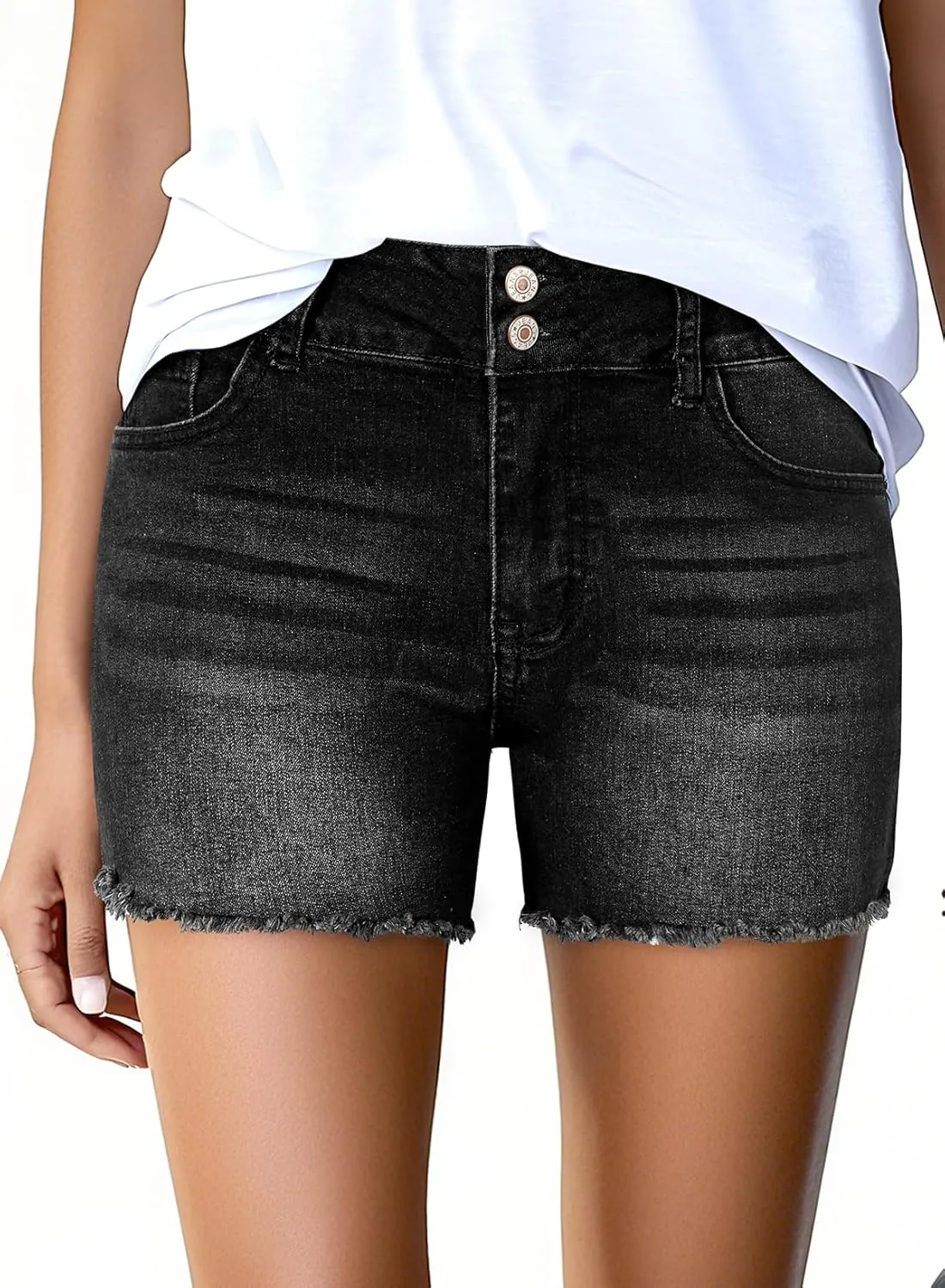 Sidefeel Women's Jean Shorts High Waisted Casual Stretchy Raw Hem Zimbaplatinum Jeans Summer Denim Shorts with Pockets