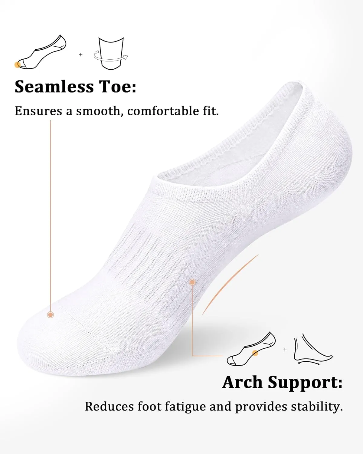 SIXDAYSOX No Show Socks Womens Cotton 6-8 Pairs Low Cut Invisible Non-Slip Socks Size 5-9/9-11