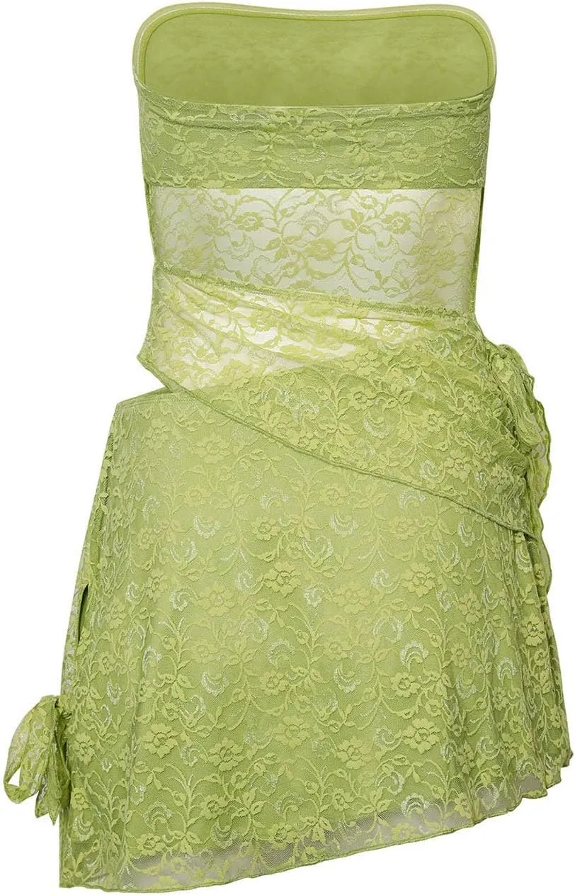 SOLILOQUY Y2k Fairy Strapless Mini Dress for Women Retro Bandeau Tube Top Bodycon Party Dress Evening Cocktail Short Dress
