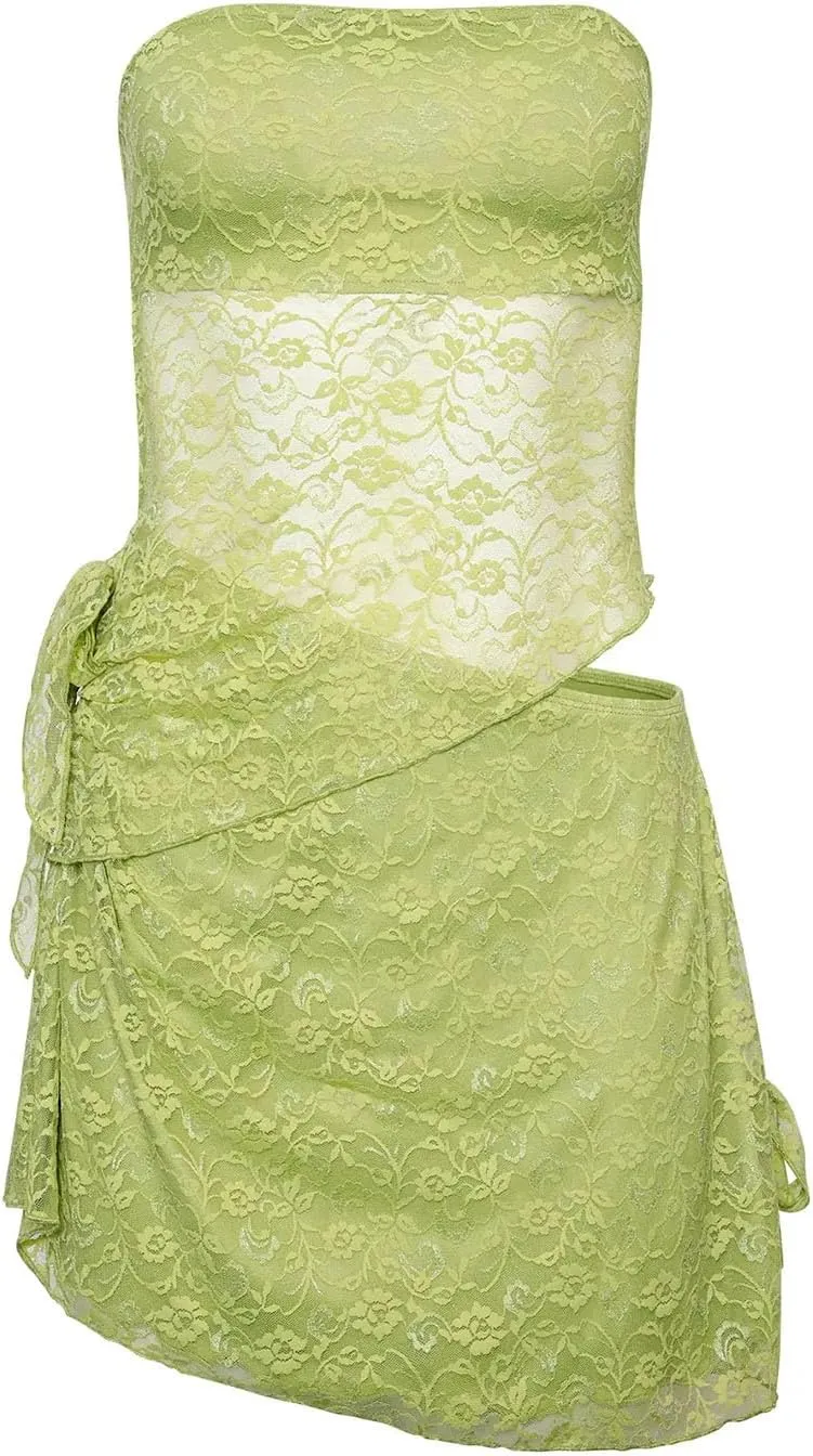 SOLILOQUY Y2k Fairy Strapless Mini Dress for Women Retro Bandeau Tube Top Bodycon Party Dress Evening Cocktail Short Dress