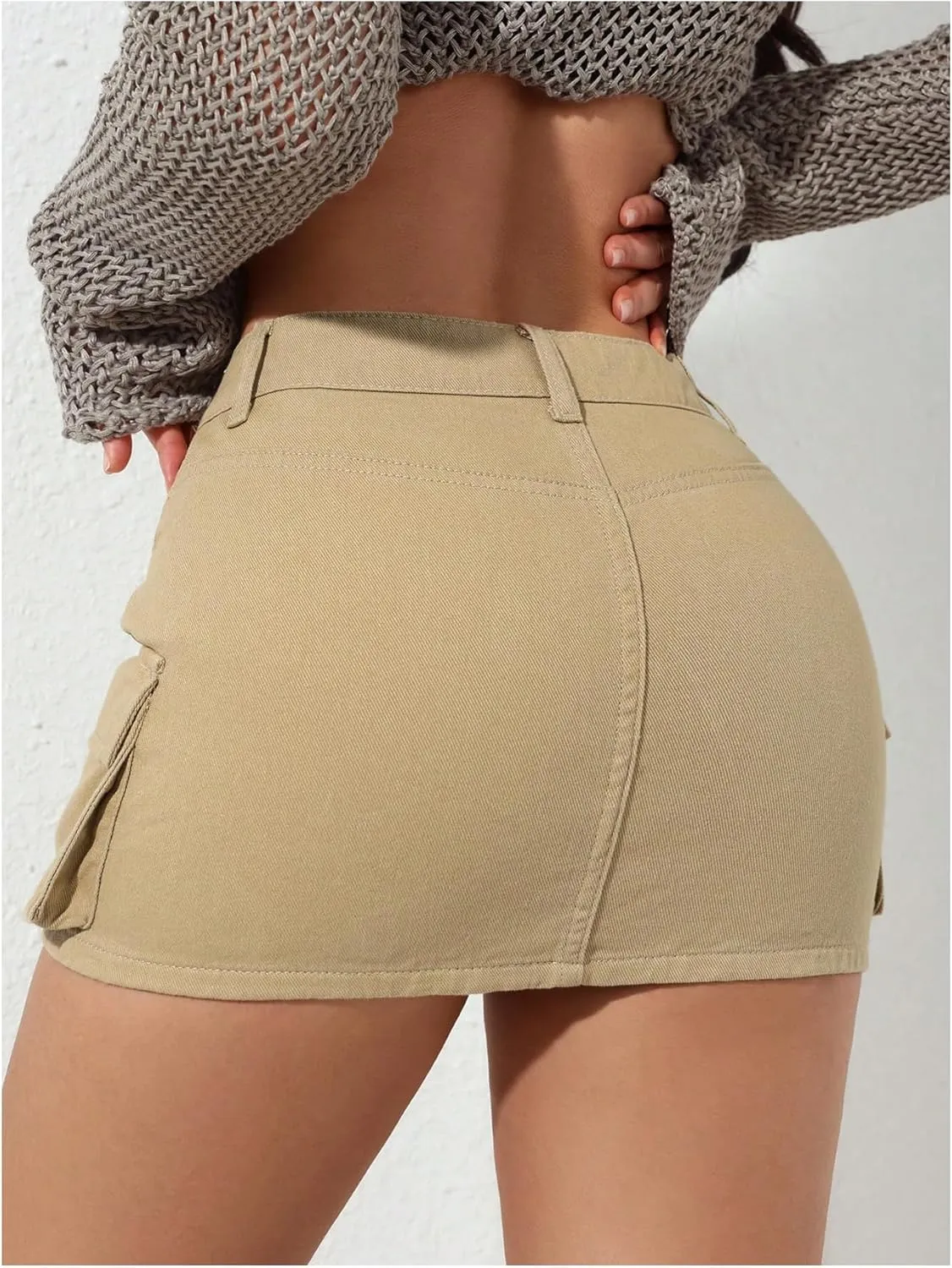 SOLY HUX Women's Denim Cargo Skirts Y2k Low Waist Bodycon Mini Skirt Jean Skirts with Pocket
