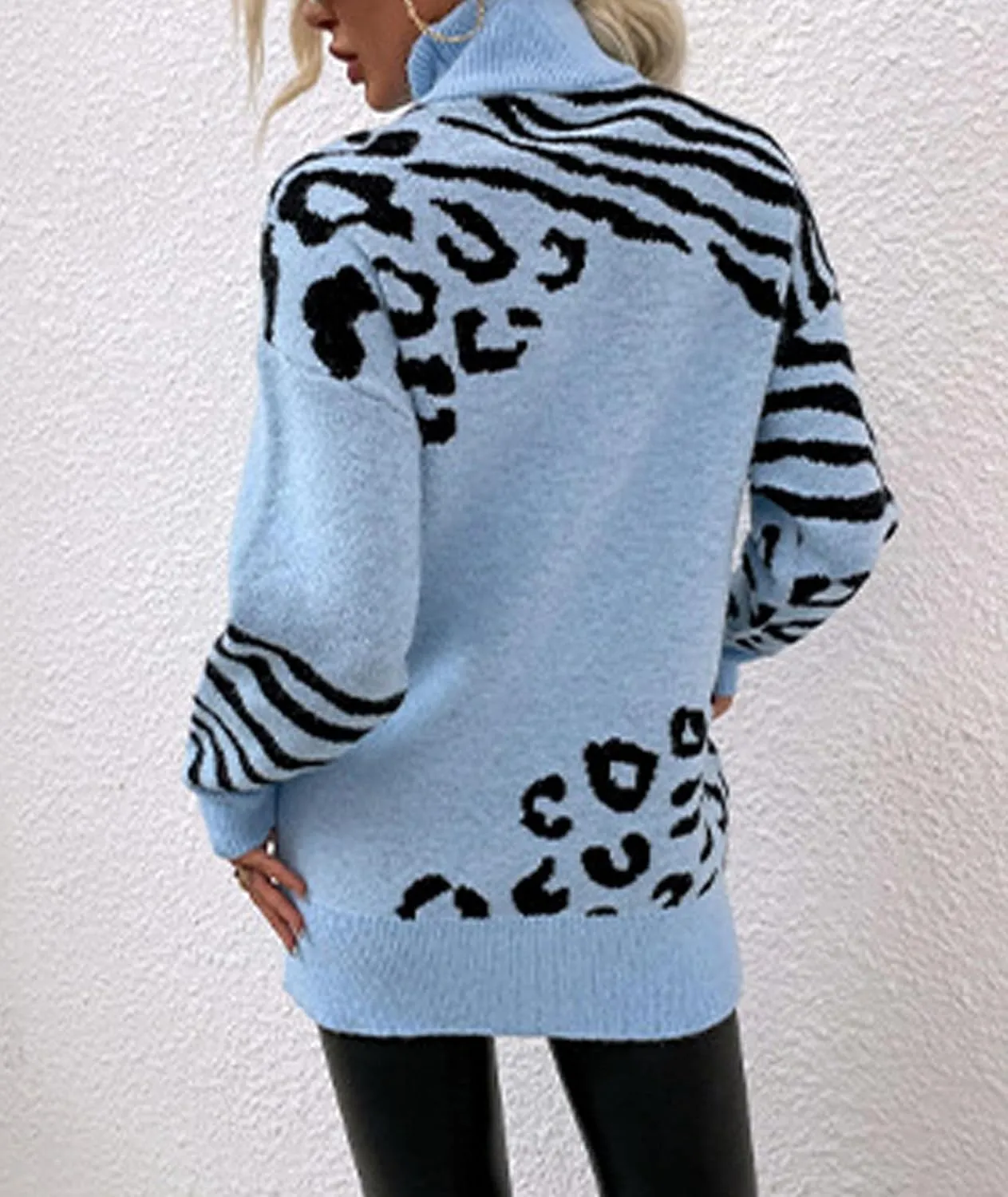 SOMTHRON Women's Turtleneck Leopard Print Sweater Oversized Chunky Knitted Jumper Pullover Tops Casual Sweatshirts