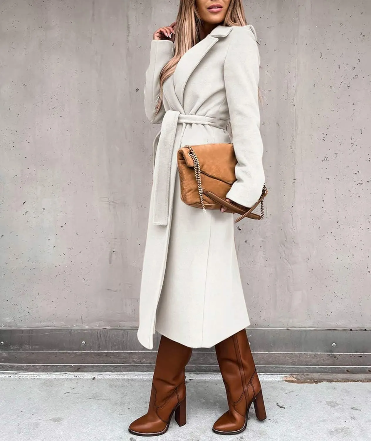 SOMTHRON Women's Wool Blend Pea Coat Open Front Notch Lapel Jacket Trench Coat Winter Long Overcoat with Belt
