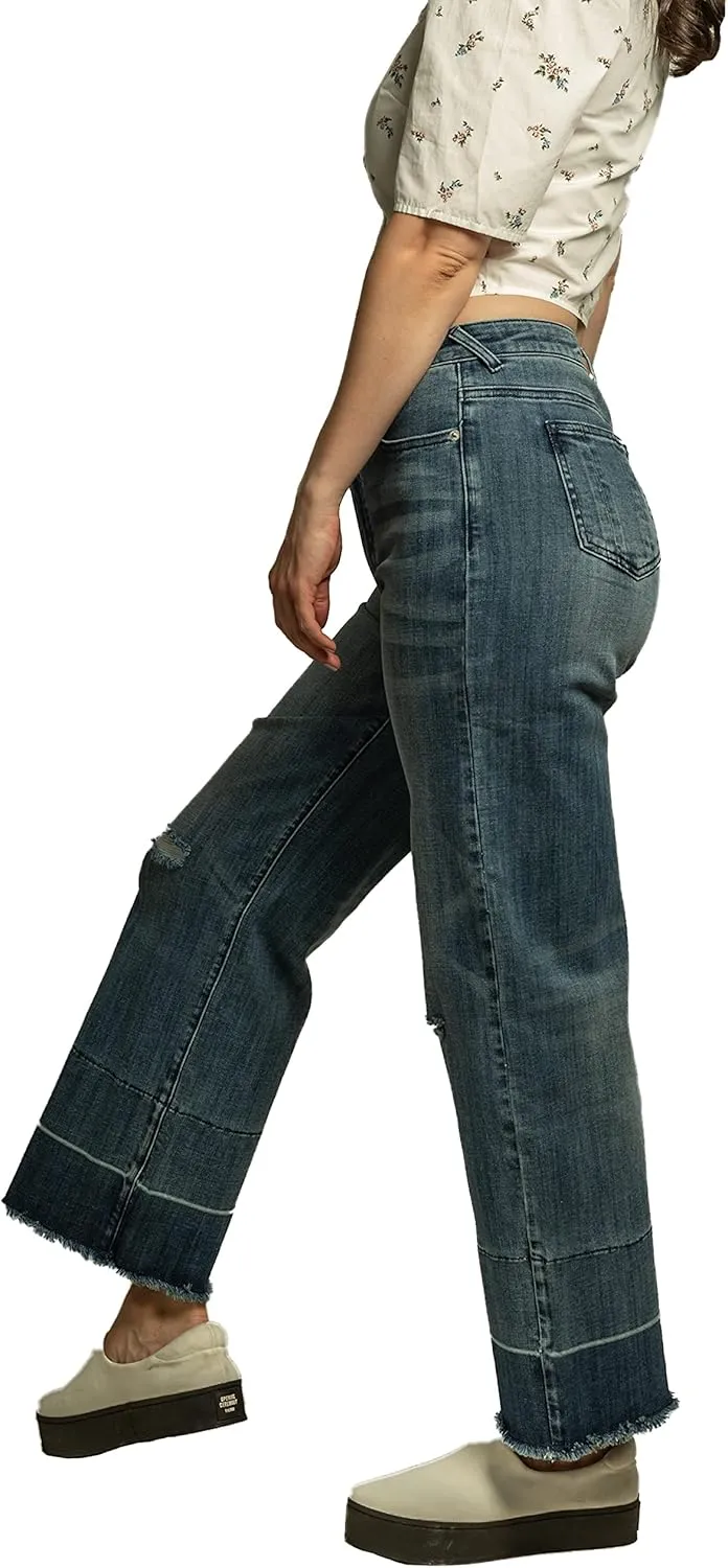 Standards & Practices Women's Stretch Blue Whisker Wash Boyfriend Premium Jeans