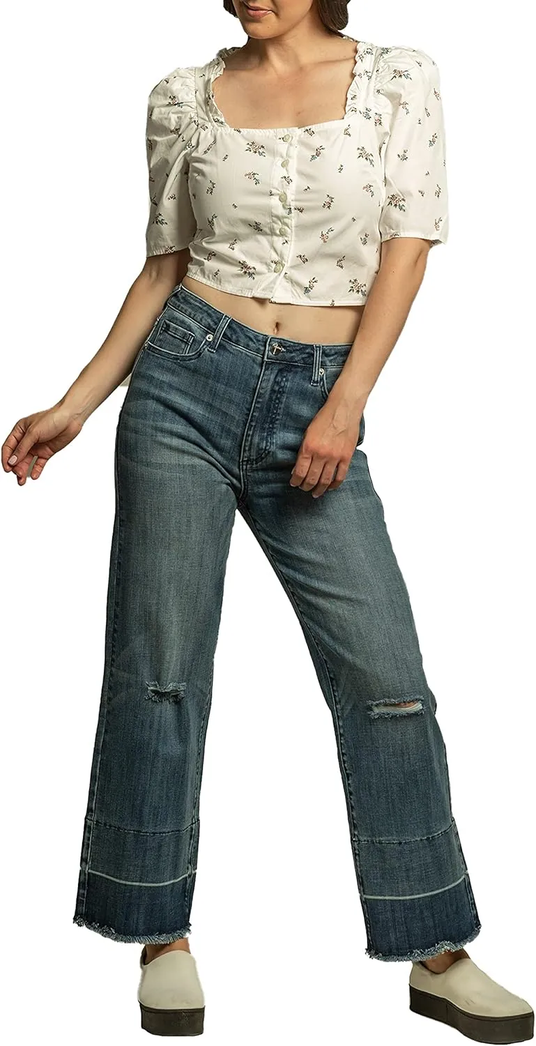 Standards & Practices Women's Stretch Blue Whisker Wash Boyfriend Premium Jeans