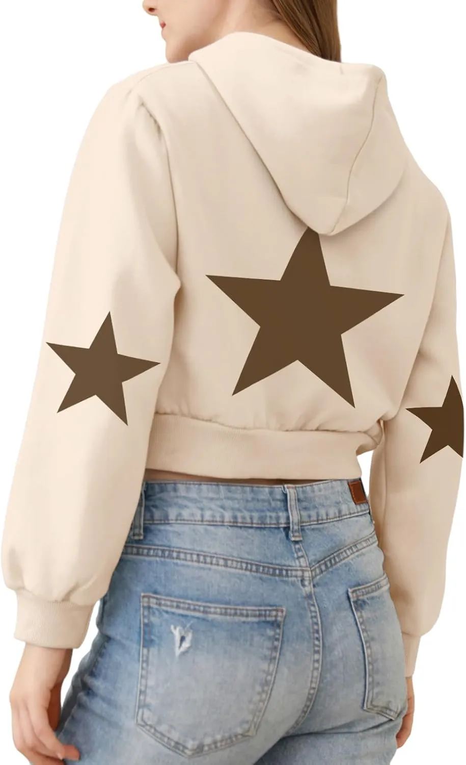 Star Cropped Y2K Zip Up Hoodies For Women Cute Stars Printed Cropped Sweatshirts Aesthetic Graphic Cotton Crop Tops