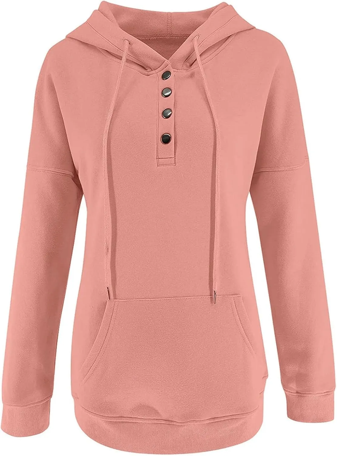 Sweatshirt for Women Fall Womens 2024 Hoodies Button Collar Drawstring Hooded Pullover Sweatshirt Casual Long Sleeve Tops