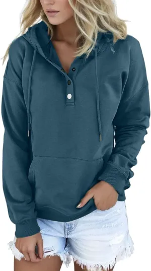 Sweatshirt for Women Zip Up Womens 2024 Hoodies Button Collar Drawstring Hooded Pullover Sweatshirt Casual Long Sleeve Tops