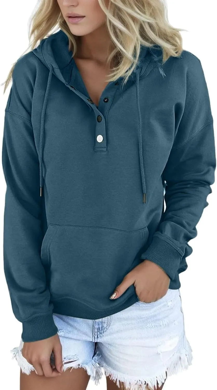 Sweatshirt for Women Zip Up Womens 2024 Hoodies Button Collar Drawstring Hooded Pullover Sweatshirt Casual Long Sleeve Tops